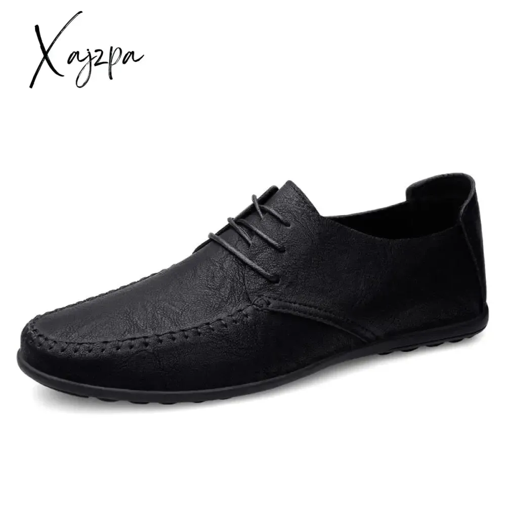 Xajzpa - Leather Men Shoes Fashion Formal Men Shoes Moccasins Italian Breathable Male Driving Shoes Black Plus Size 38-47