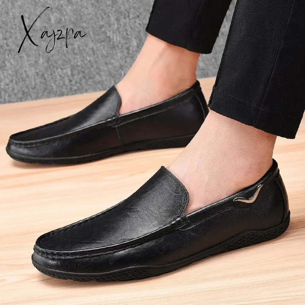 Xajzpa - Leather Men Shoes Luxury Trendy Casual Slip on Formal Loafers Men Moccasins Italian Black Male Driving Shoes Sneakers