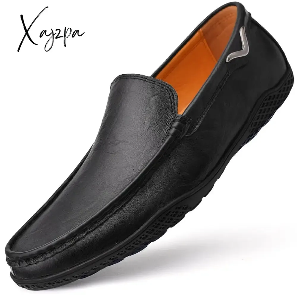 Xajzpa - Leather Men Shoes Luxury Trendy Casual Slip on Formal Loafers Men Moccasins Italian Black Male Driving Shoes Sneakers