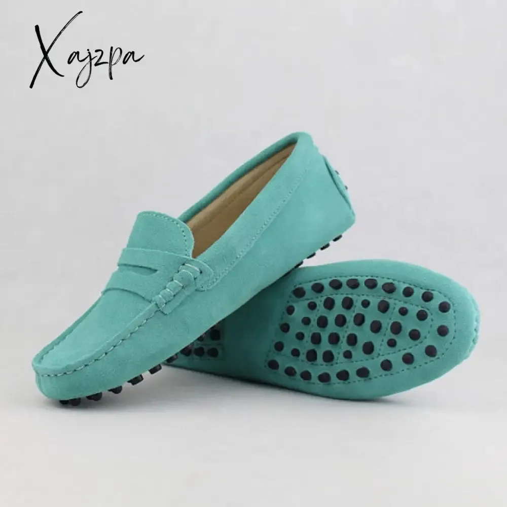 Xajzpa - Shoes Women 100% Genuine Leather Women Flat Shoes Casual Loafers Slip On Women's Flats Shoes Moccasins Lady Driving Shoes