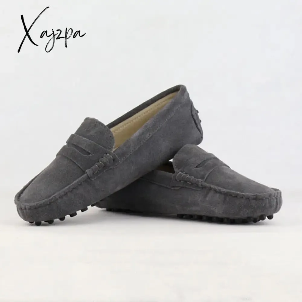 Xajzpa - Shoes Women 100% Genuine Leather Women Flat Shoes Casual Loafers Slip On Women's Flats Shoes Moccasins Lady Driving Shoes