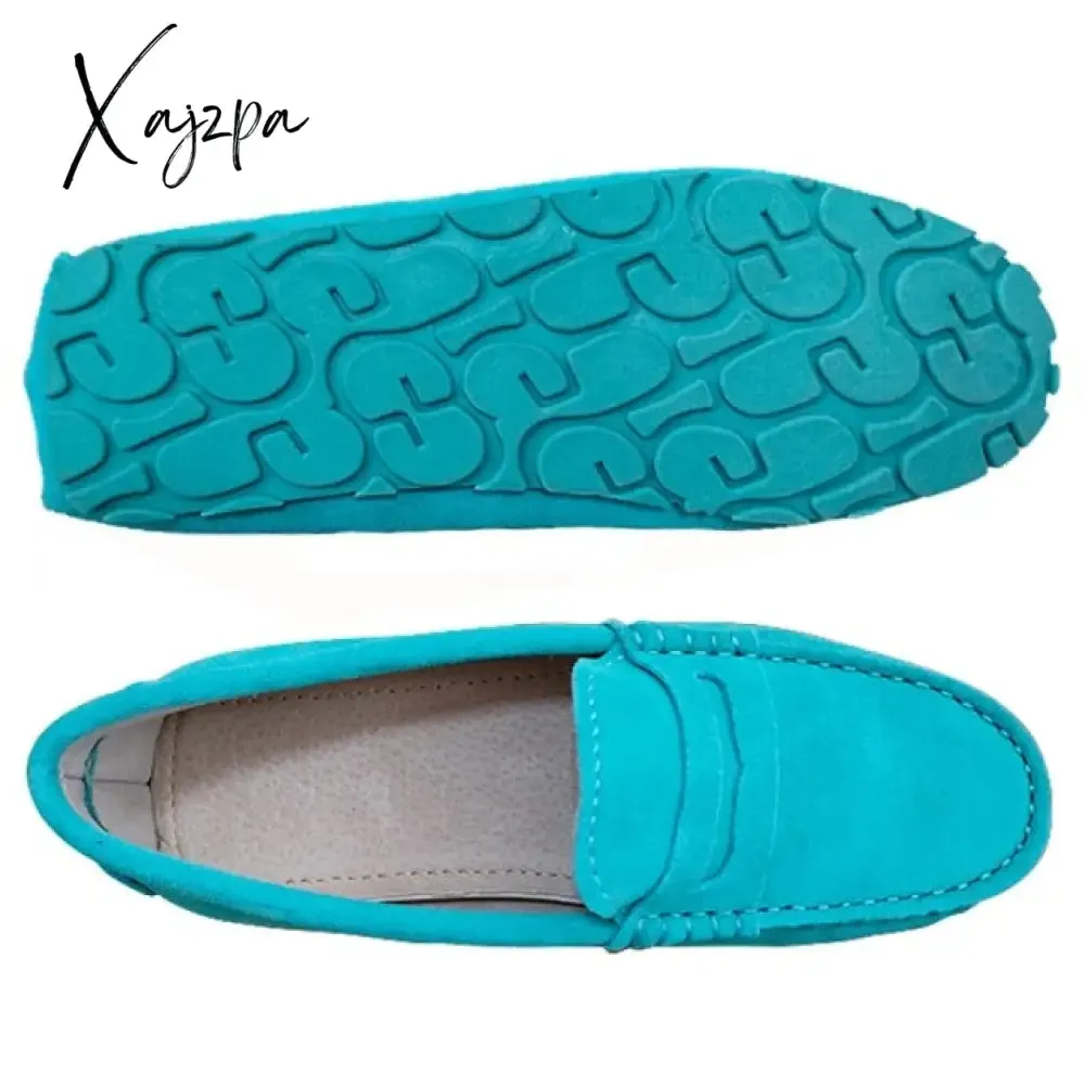 Xajzpa - Shoes Women 100% Genuine Leather Women Flat Shoes Casual Loafers Slip On Women's Flats Shoes Moccasins Lady Driving Shoes