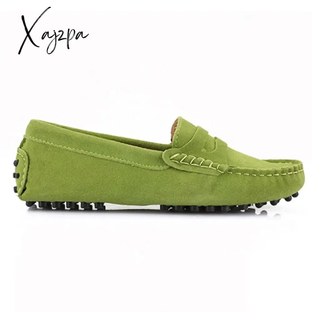 Xajzpa - Shoes Women 100% Genuine Leather Women Flat Shoes Casual Loafers Slip On Women's Flats Shoes Moccasins Lady Driving Shoes