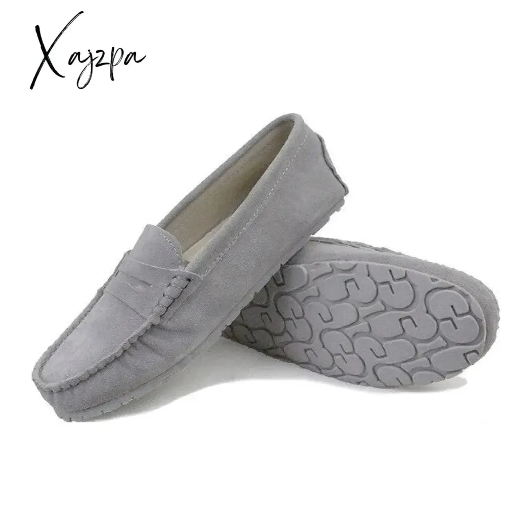 Xajzpa - Shoes Women 100% Genuine Leather Women Flat Shoes Casual Loafers Slip On Women's Flats Shoes Moccasins Lady Driving Shoes