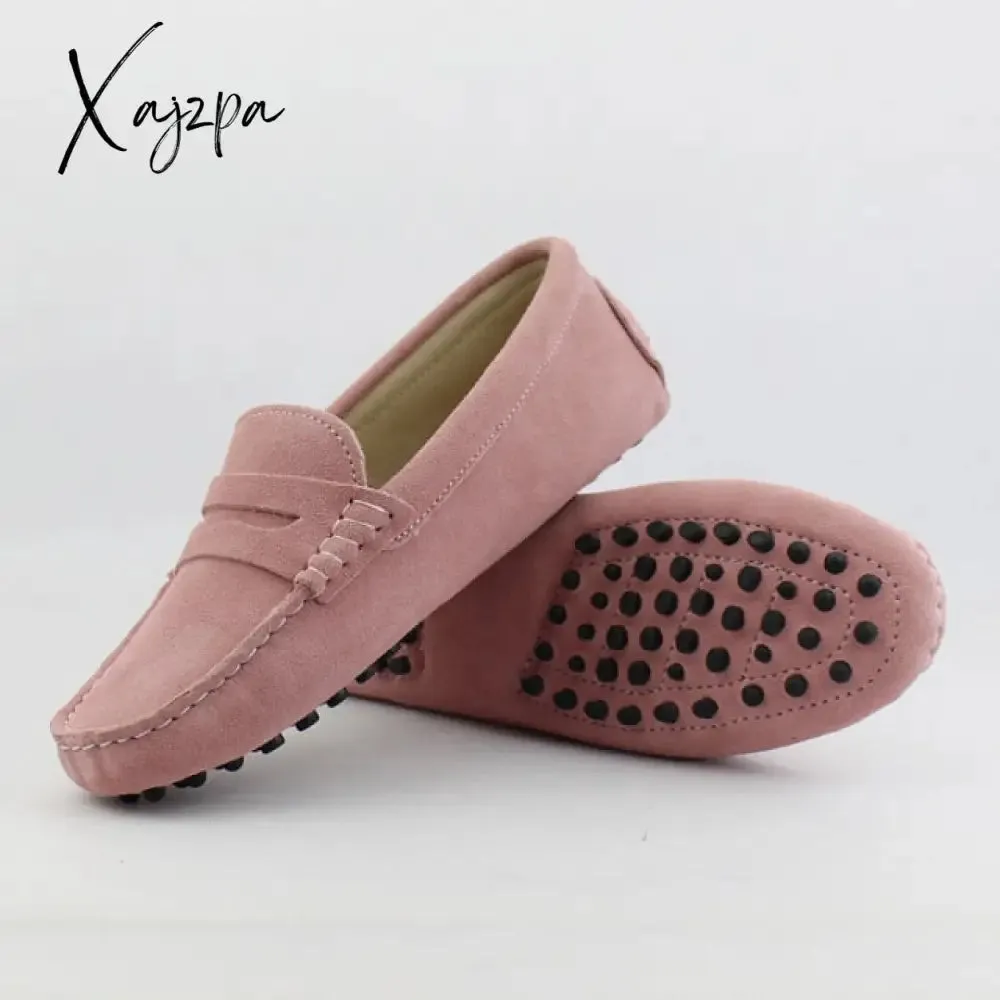 Xajzpa - Shoes Women 100% Genuine Leather Women Flat Shoes Casual Loafers Slip On Women's Flats Shoes Moccasins Lady Driving Shoes