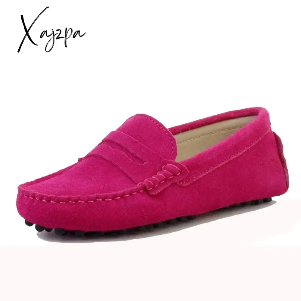 Xajzpa - Shoes Women 100% Genuine Leather Women Flat Shoes Casual Loafers Slip On Women's Flats Shoes Moccasins Lady Driving Shoes