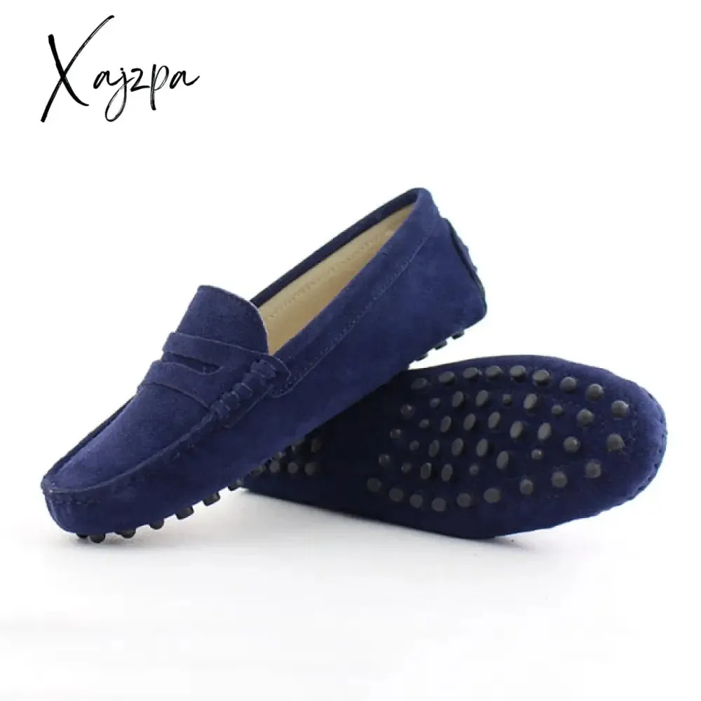 Xajzpa - Shoes Women 100% Genuine Leather Women Flat Shoes Casual Loafers Slip On Women's Flats Shoes Moccasins Lady Driving Shoes