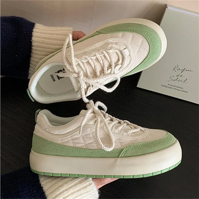 xiangtuibao INS Brand Leather Sneakers Women Platform Green Spring Casual Woman Sports Shoes Tennis Sneakers Female Flats Lace Up  NEW