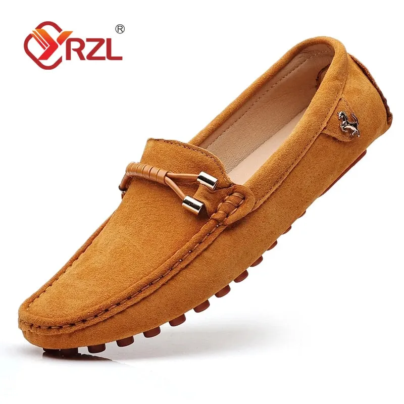 YRZL Loafers Men Casual Fashion Suede Men Shoes Lightweight Soft Genuine Leather Moccasins Slip on Driving Shoes for Men Size 48