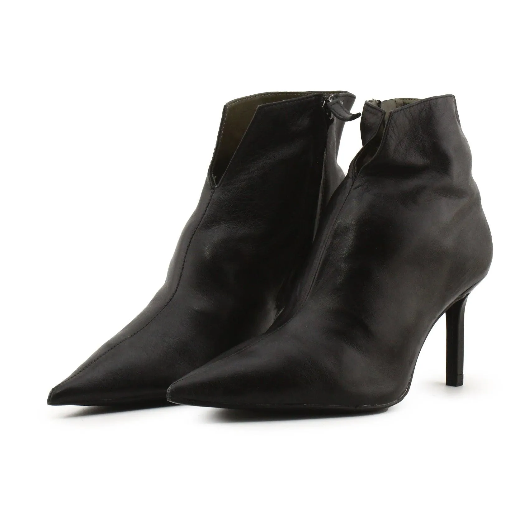 Zara Zipper Stilettos Heels Ankle Boots| 100% Authentic Leather