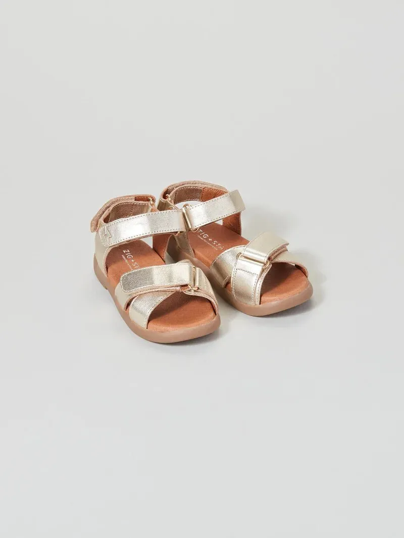 Zig   Star: Rae Cross-Strap Girls Sandals - Gold Dust