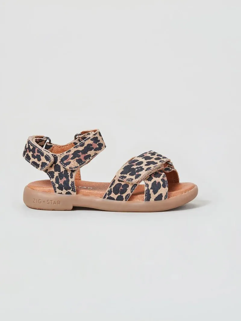 Zig   Star: Rae Cross-Strap Girls Sandals - Natural Animal