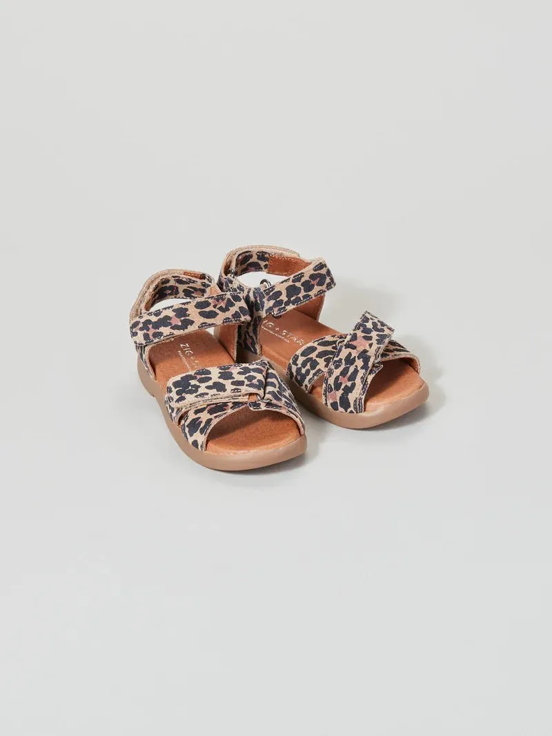 Zig   Star: Rae Cross-Strap Girls Sandals - Natural Animal