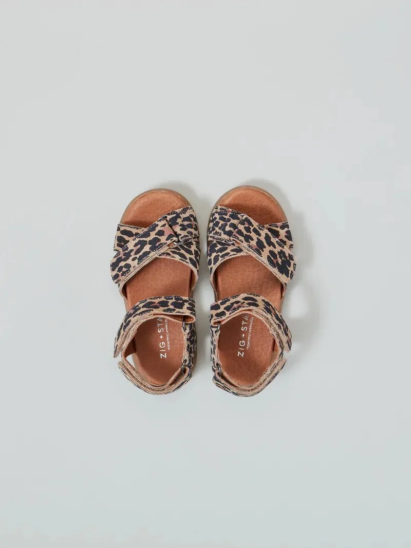 Zig   Star: Rae Cross-Strap Girls Sandals - Natural Animal